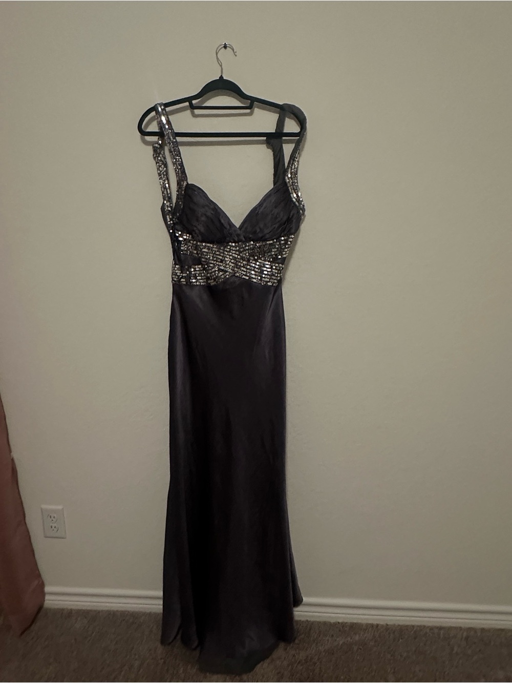 Black Beaded Prom Gown with Silver Embellished Waist